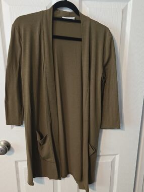 Zenana Outfitters Olive Green Long Cardigan